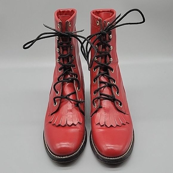 Justin roper diamond j vintage red combat boots - Picture 4 of 11